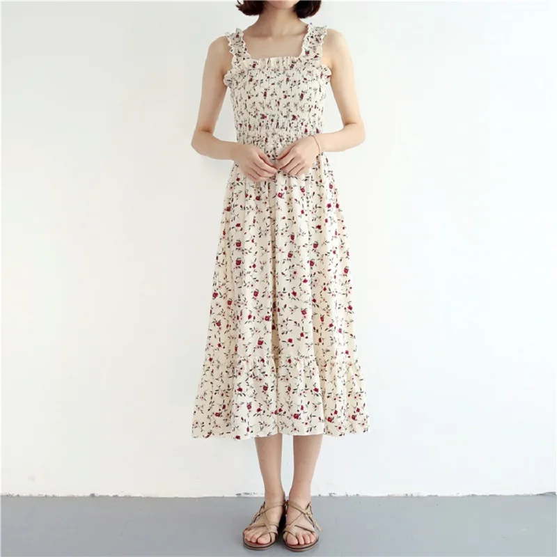 Женское шифоновое платье с цветочным принтом без рукавов летнее женское Бохо