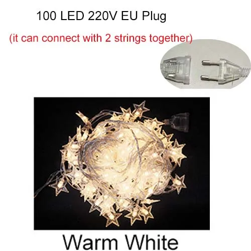 Warm White 220V Szvfun звезда гирлянды светодиодные огни 6 м/10 м светодиодный сказочные гирлянды огни Батарея батарейках светодиодный гирлянды, свадьбы, рождества, украшение - Испускаемый цвет: Warm White 220V