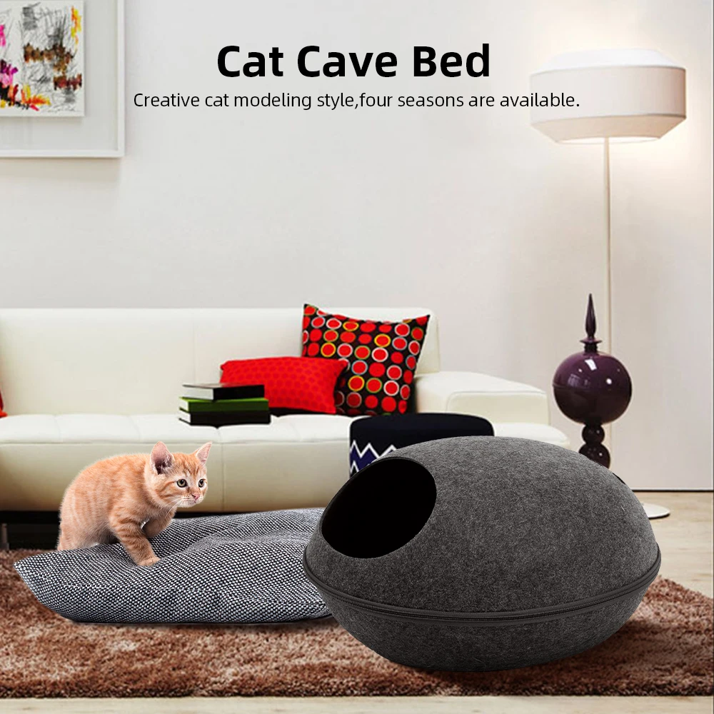 

Detachable Natural felt Cat Bed Breathable Cat Pet Cave Dog Cat Sleeping Bed House With Cushion for Pets Cats Pet Accessories