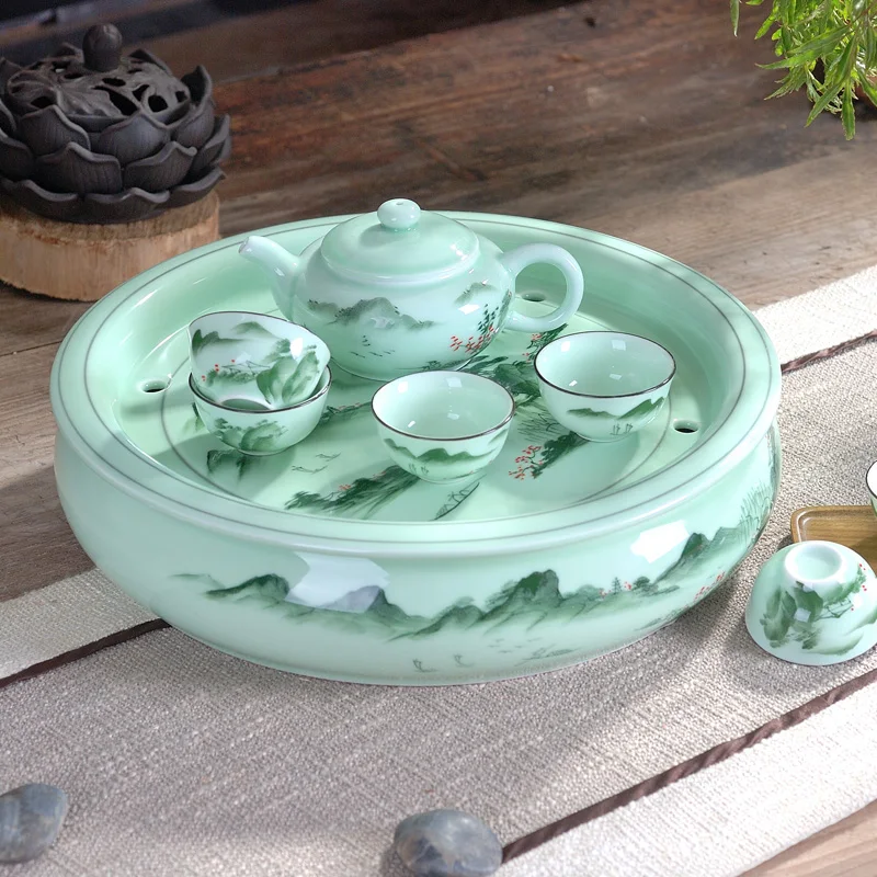 8 шт./лот Китайский Longquan Celadon чайный набор кунг-фу ручная роспись пейзаж узор чайная посуда для напитков керамика чай аксессуары Подарки