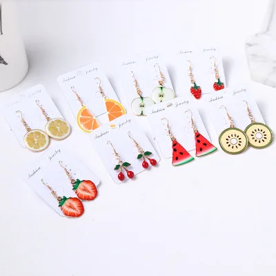 

Korea Creative Fruit Earrings Apple Watermelon Strawberry Lemon Cute Small Fresh Earrings Personality Women's Earrings