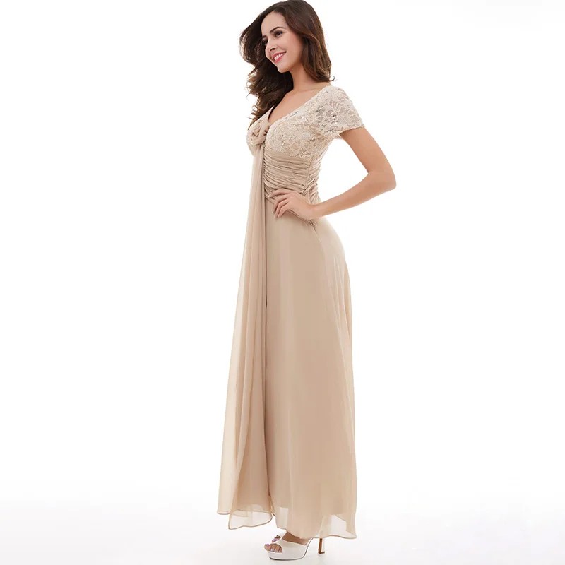 Длинное вечернее платье Шампань с коротким рукавом ТРАПЕЦИЕВИДНОЕ ПЛАТЬЕ до