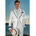 Новинка 2019, Дизайнерские летние пляжные мужские костюмы, белые костюмы для свадьбы, смокинги, приталенный костюм для жениха, Лучший мужской костюм из 3 предметов