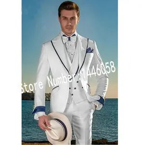 Новинка 2019, Дизайнерские летние пляжные мужские костюмы, белые костюмы для свадьбы, смокинги, приталенный костюм для жениха, Лучший мужской костюм из 3 предметов