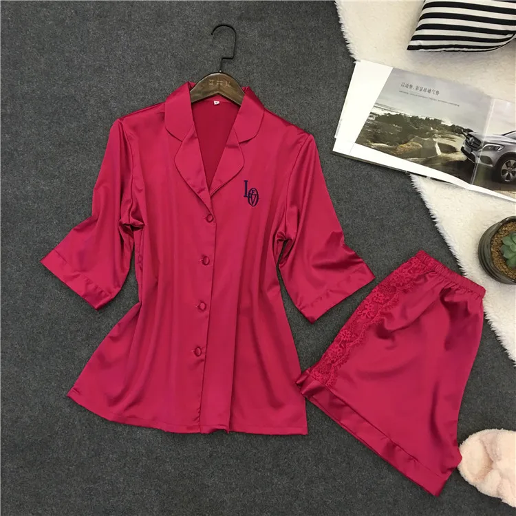 Лидер продаж Модный женский пижамный комплект кружевная атласная Домашняя