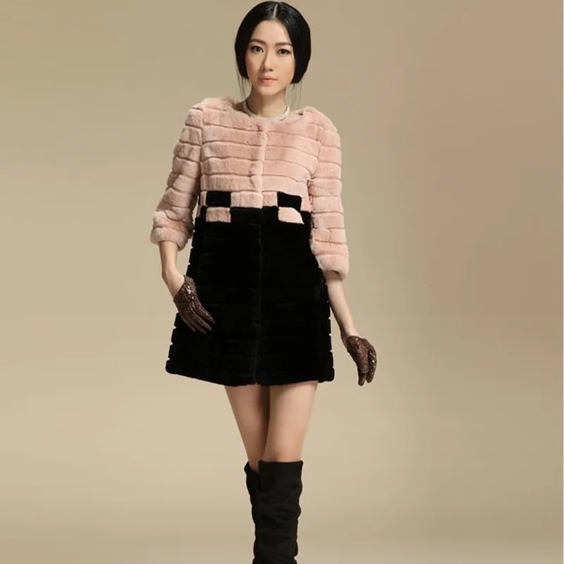 Женское пальто средней длины натуральный мех кролика Осень-зима 2017 VF0045 | Женская