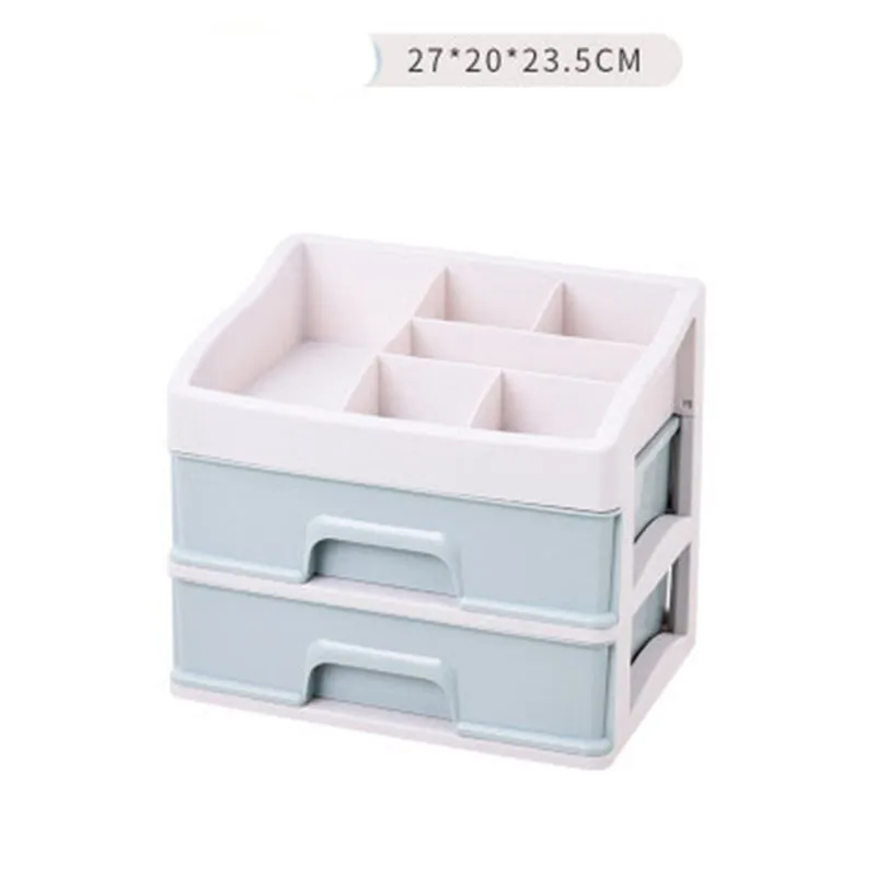 Blue 2Layer Пластиковый органайзер для макияжа, косметический ящик, коробка для хранения косметики, контейнер для ногтей, шкатулка, настольный держатель для хранения, чехол для хранения, инструменты из бисера - Цвет: Blue 2Layer
