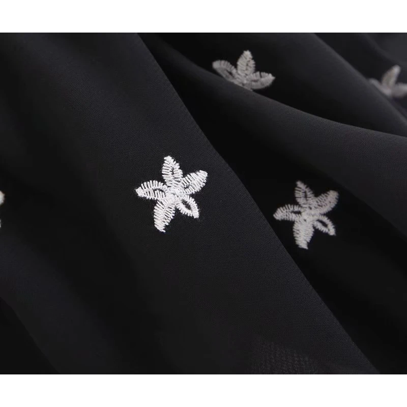 

Sexy Women Spahetti Strap Chiffon Embroidery Star Design Long Sleeve Ctop Top T-shirt Slash Neck Chiffon Embroidery Crop Top Tee