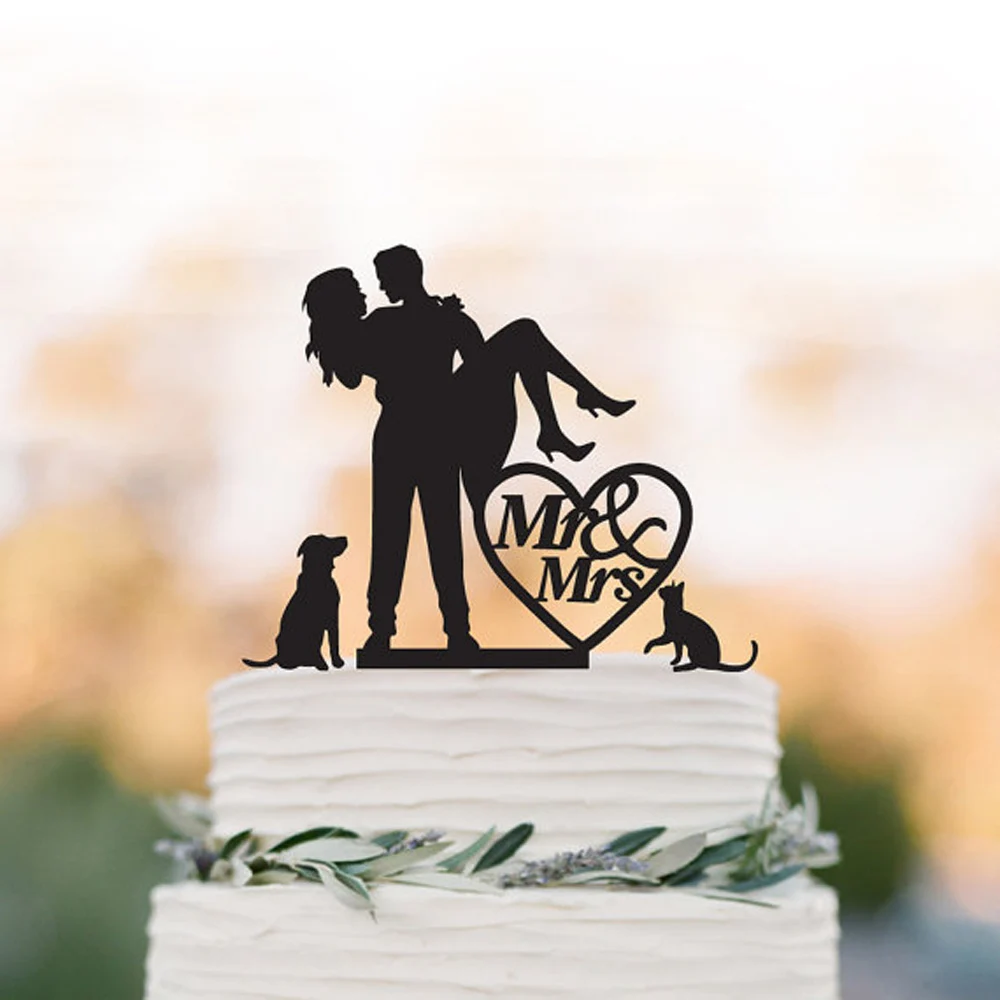 Топпер для свадебного торта с кошкой держатель акриловый серебристый|topper cake