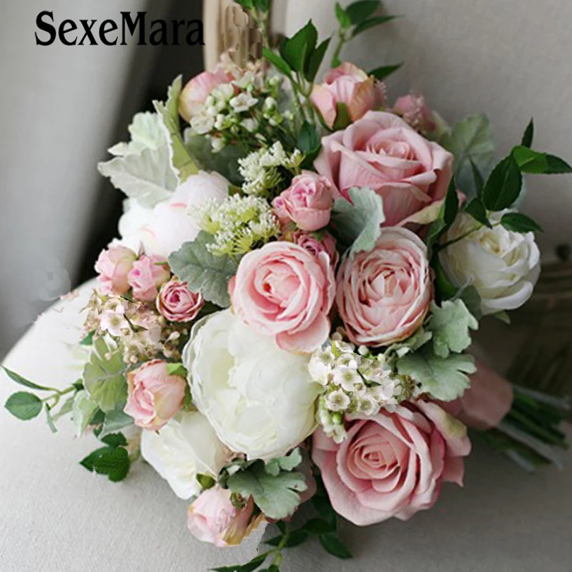 SexeMara Ramo de flores novia pink beach wedding flowers bridal bouquets vintage decoration artificial | Свадьбы и торжества