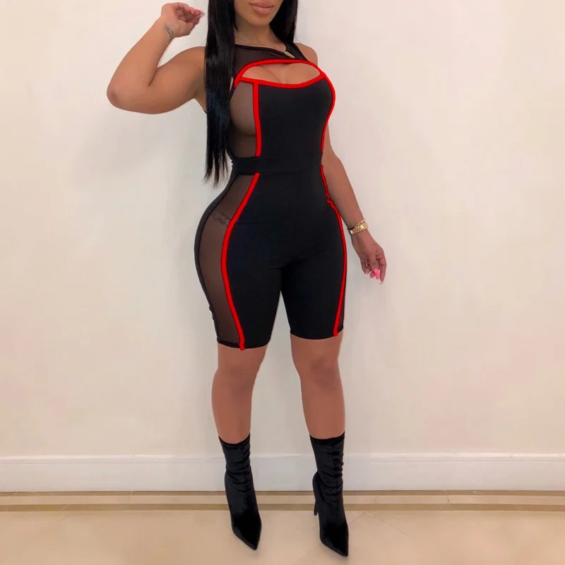 Сексуальные сетчатые комбинезоны с отверстиями женские без рукавов тонкий