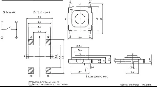 NTC017-BA1G-A160T сенсорный выключатель SMD 5*5*1 5 длительный срок службы 160 граммов силы