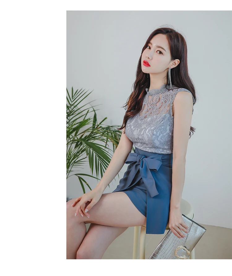 Новые модные женские туфли Vestidos OL Chic без рукавов кружевной топ и юбка карандаш комплект из двух предметов элегантная офисная одежда юб