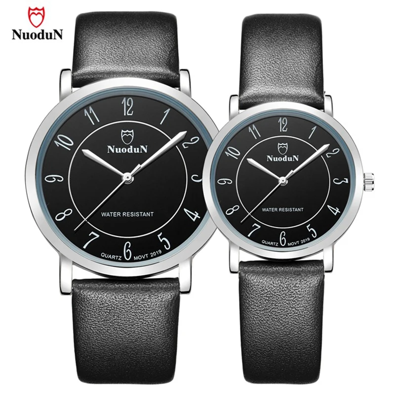Мужские и женские брендовые простые часы Nuodun модные повседневные кварцевые пара