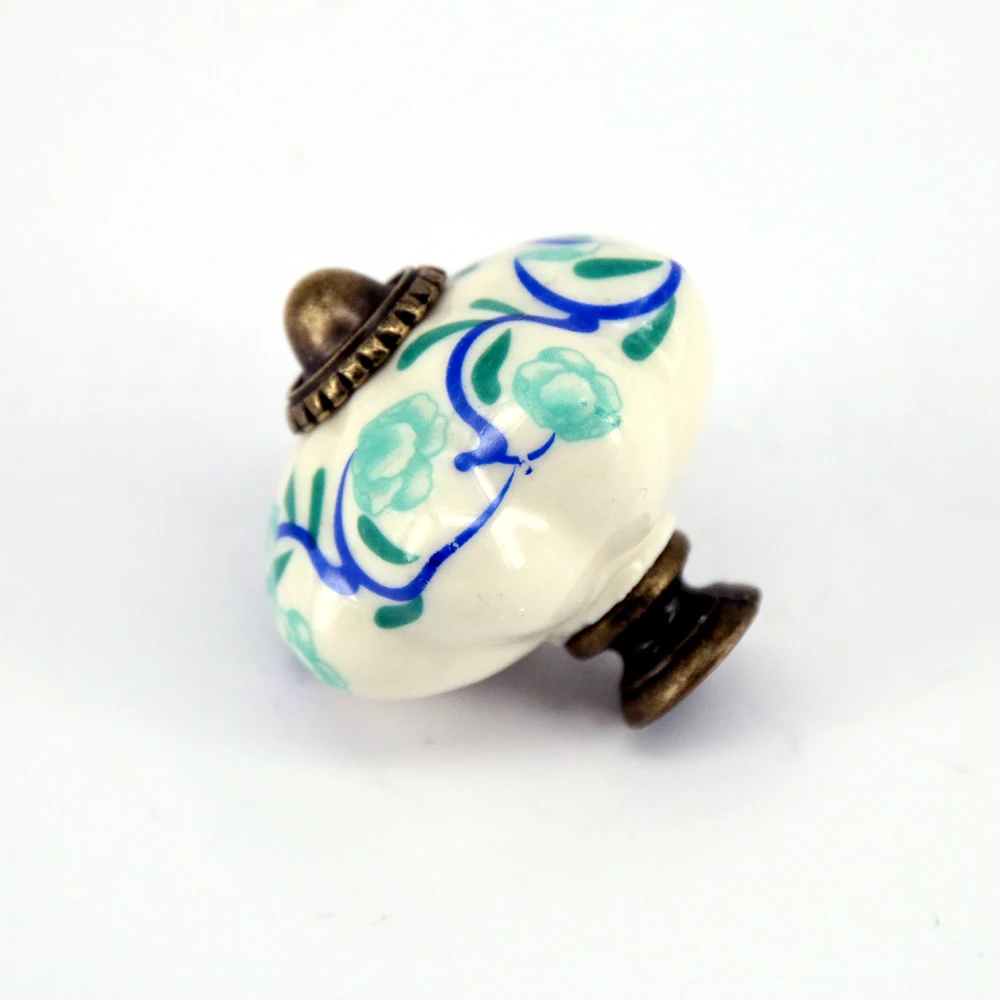 4 шт. винтажные декоративные зеленые цветочные керамические ручки дверные для