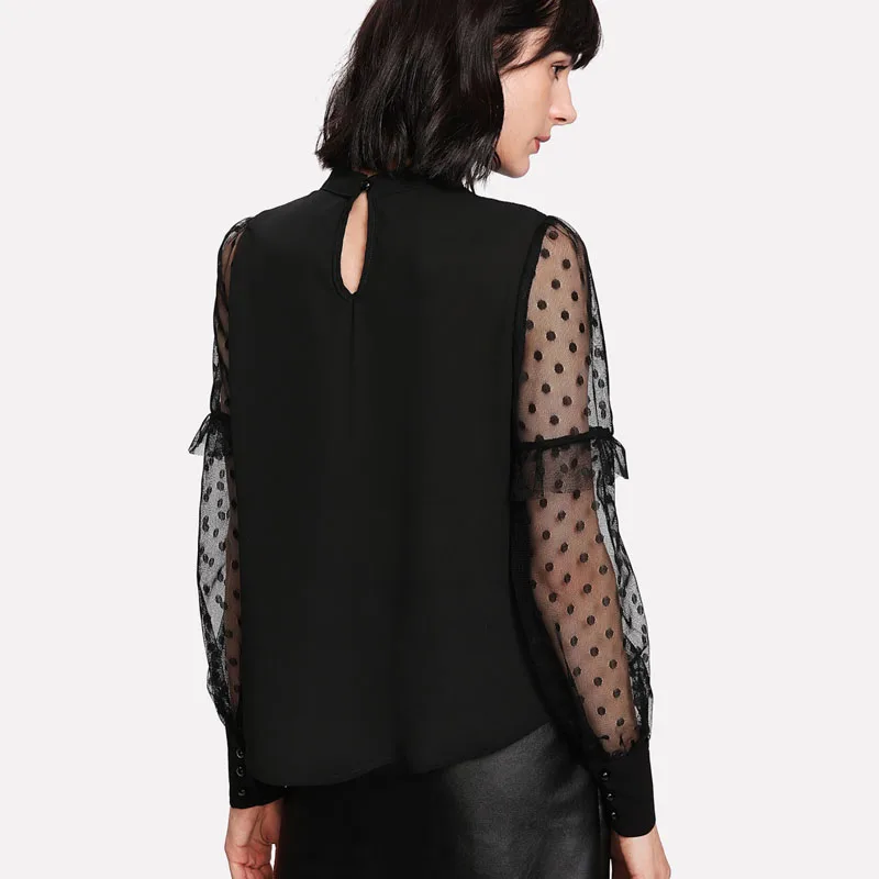 Spring Blusas Feminina Elegant Chiffon Blouses Women Sexy Casual Mesh Patch work Female Shirt Fashion Tops Ladies Lace Blouse |