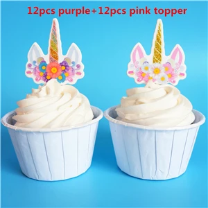 No.5 (24pcs topper) 12 шт. лучшее качество мультфильм Единорог Лошадь кекс обертки Топпер конфеты коробка дети день рождения принадлежности Свадебные принадлежности - Цвет: No.5 (24pcs topper)