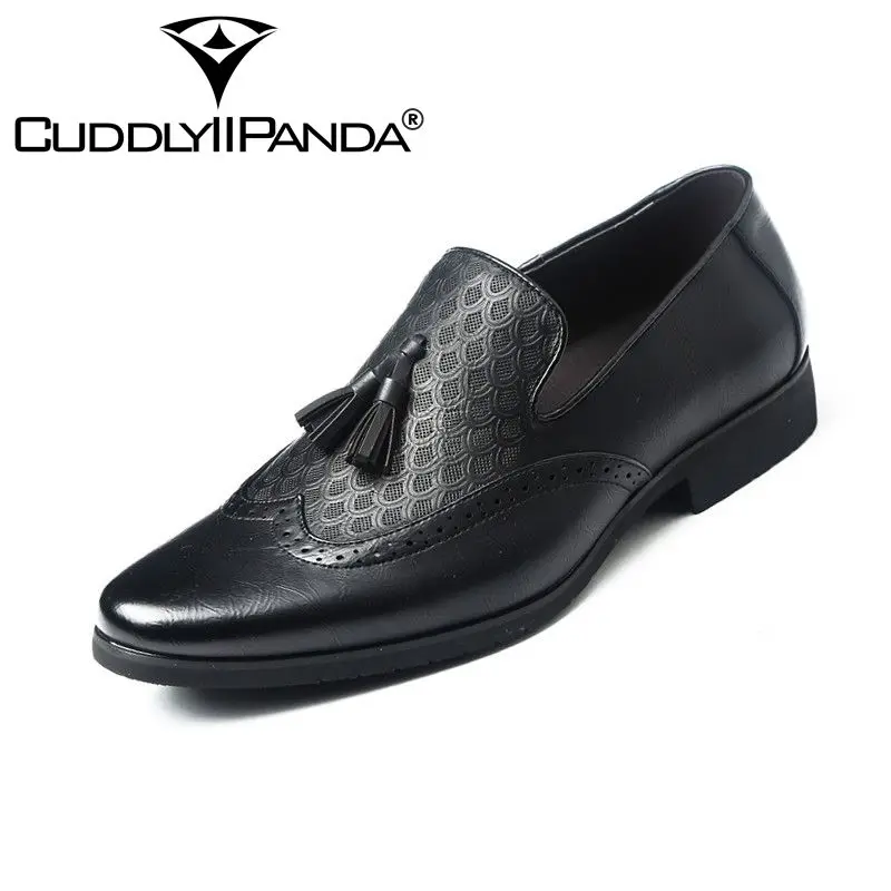 

CuddlyIIPanda 2019 New Men Casual Leather Flat Shoes Spring Summer Outdoor Slip on Business Tassel Brogue Tassels Dress Shoes