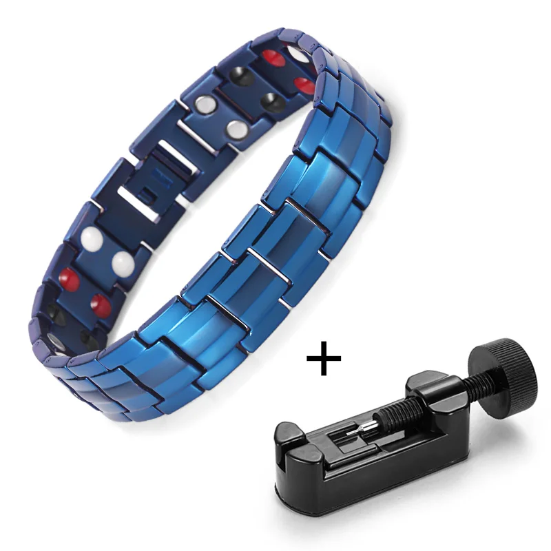 blue with tool WelMag модные ювелирные изделия Исцеление пихты магнитные браслеты Титан био энергии браслет для мужчин приборы для измерения артериального давления аксессуар - Окраска металла: blue with tool
