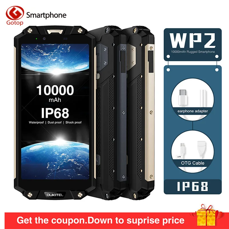 OUKITEL WP2 MT6750T Восьмиядерный мобильный телефон 4 Гб 64 Гб 6," 18:9 10000 мАч сотовый телефон IP68 водонепроницаемый пыленепроницаемый ударопрочный 4G смартфон