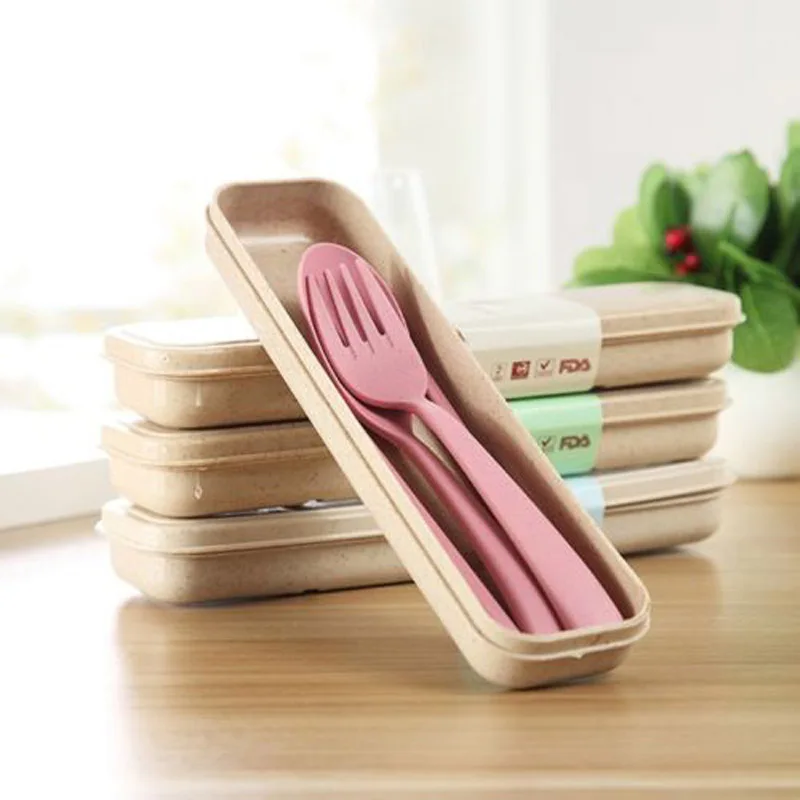 Портативный многоразовые 3 шт. ложка + вилка палочки для еды Набор путешествий
