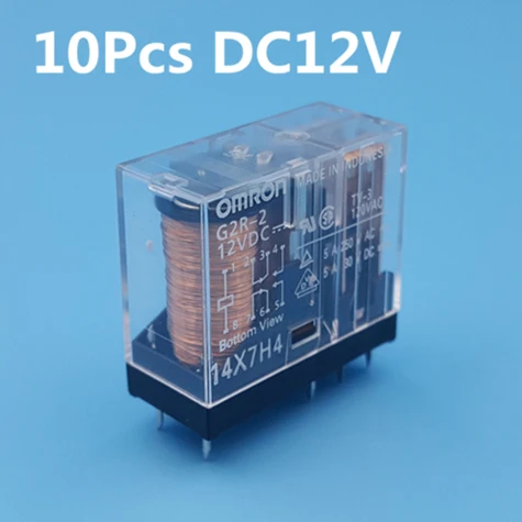 10Pcs DC12V 10 шт. Omron G2R-2 DC12V 24V 8Pin печатного монтажа DPDT реле питания 5A/250VAC - Габаритные размеры: 10Pcs DC12V