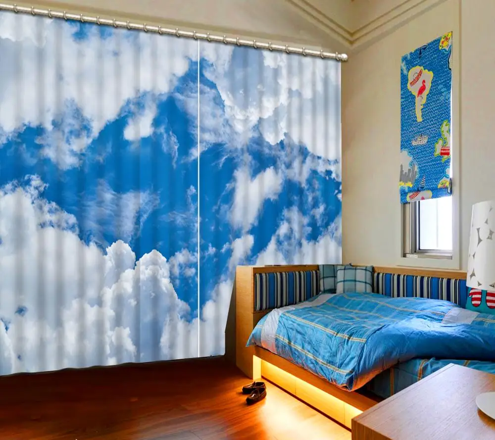 

customize photo curtains Blue sky and white clouds 3d curtain for living room bedroom modern window curtains