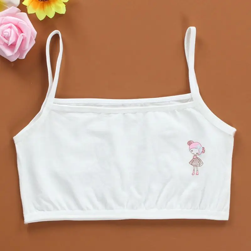 

Junior Puberty Girls Summer Spaghetti Strap Training Bra Cute Cartoon Figures Underwear Solid Color Wireless Unpadded Bralette