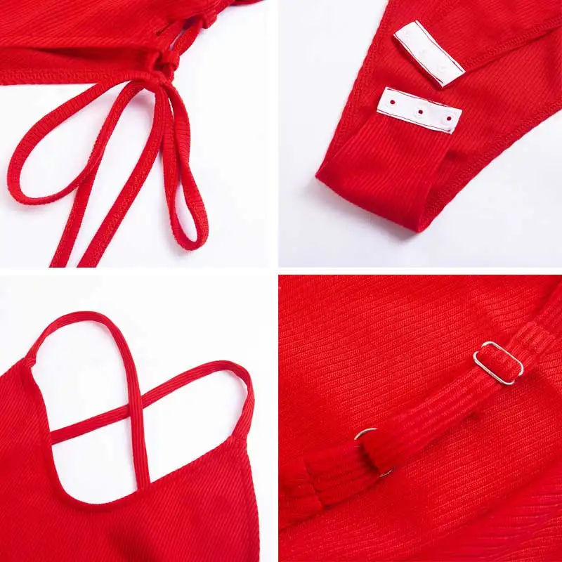 Женское боди с открытой спиной облегающий пляжный комбинезон вырезами красного