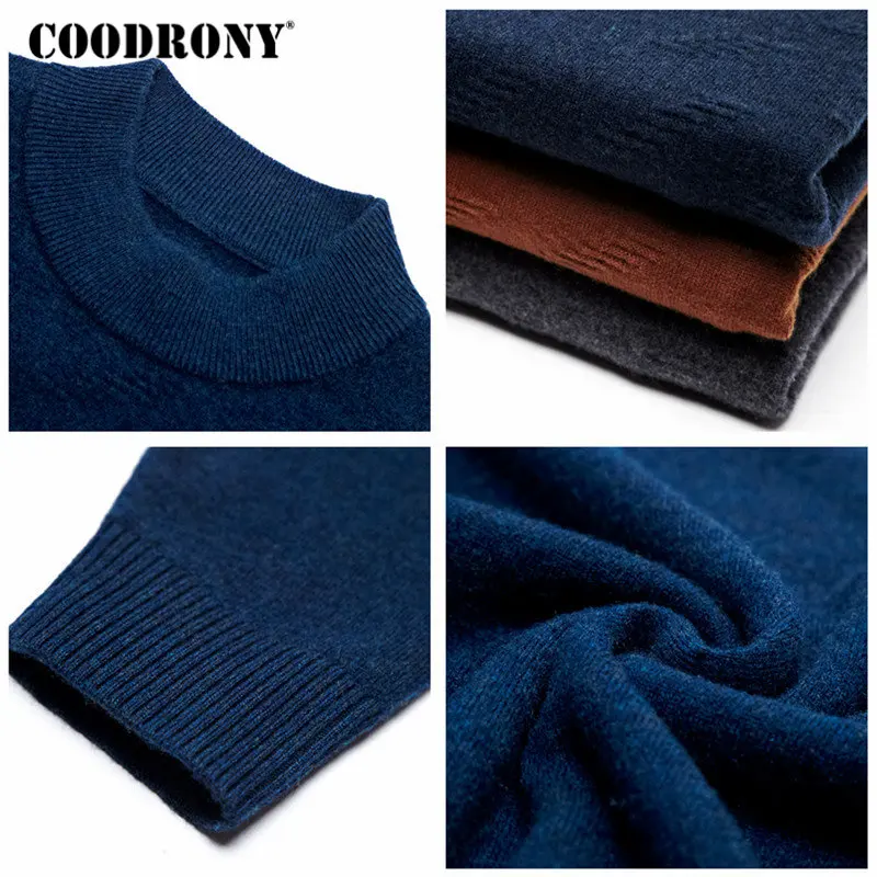 COODRONY свитер из мериносовой шерсти, мужской свитер с высоким воротом, новинка, зимний толстый теплый пуловер для мужчин, повседневный мягкий кашемировый пуловер для мужчин W11