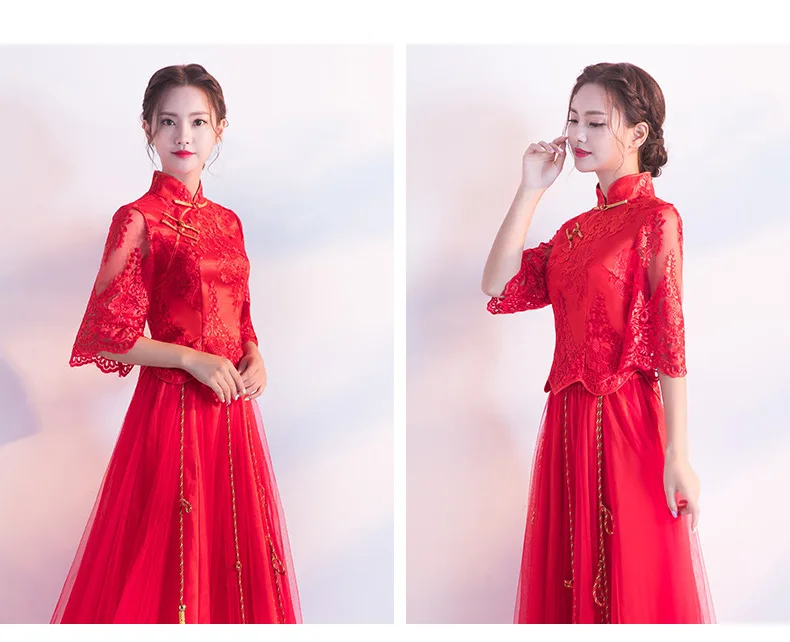 Традиционное китайское свадебное платье невесты Cheongsam кружевное красное Qipao восточные платья Robe Mariee винтажные Chinees Jurkje