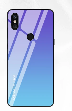 Тонкий магнитный беспроводной Чехол для зарядного устройства для Xiaomi mi x 3 Внешний внешний аккумулятор чехол для зарядки батареи градиентный чехол из закаленного стекла - Цвет: Purple
