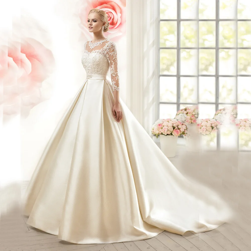 Бальное платье Бато Аппликация Спинки Элегантный Кот Свадебные Платья robe de mariage