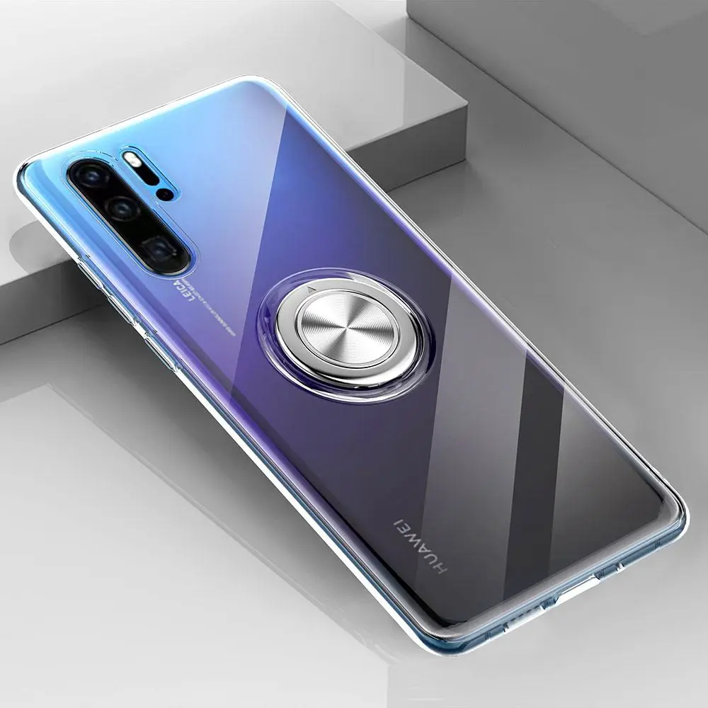 clear Магнитный чехол с металлическим кольцом для huawei p30 lite p30 Pro Mate30 Nova4, силиконовый чехол для huawei p20 pro p20 lite, прозрачный чехол - Цвет: clear