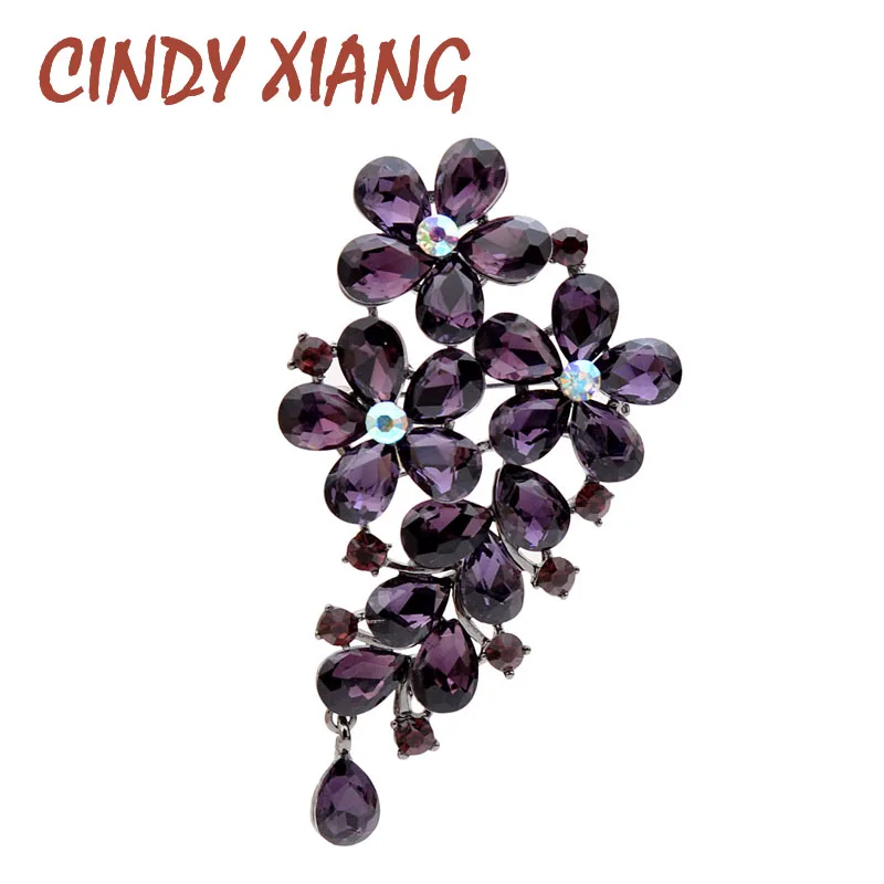 

CINDY XIANG Purple Color Crystal Flower Large Brooches For Women Autumn Coat Brooch Pin Elegant Beautiful Fashion Jewelry New