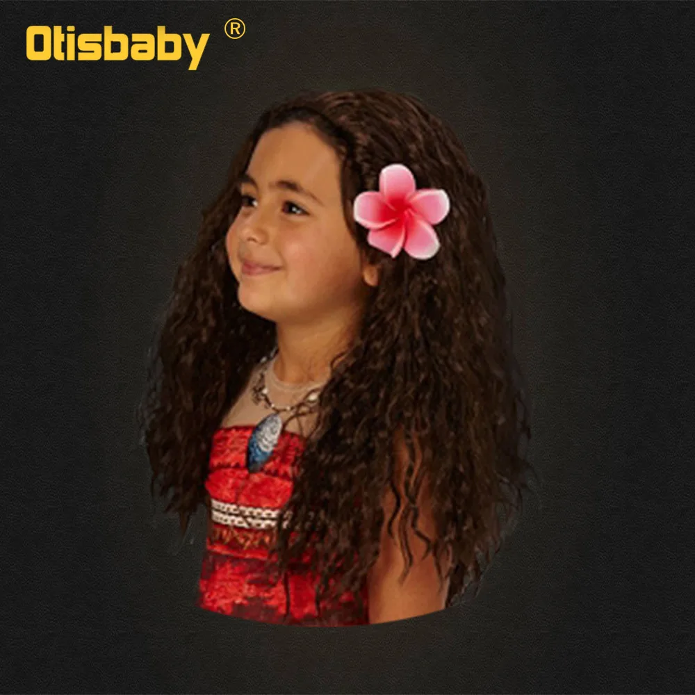 Moana Wig Moana/летнее платье для маленьких девочек, детское платье-пачка с бантом, пляжный сарафан для малышей, Детский милый карнавальный костюм принцессы на бретельках с открытой спиной - Цвет: Moana Wig