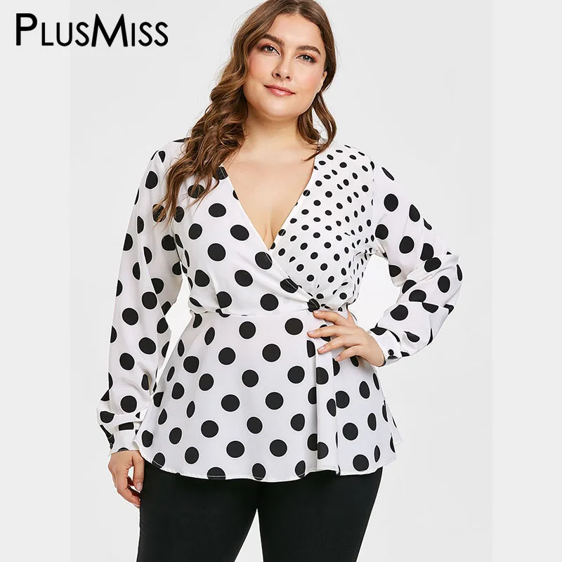 PlusMiss размера плюс XXXXXL с узором в горошек принтом пикантные V образным вырезом