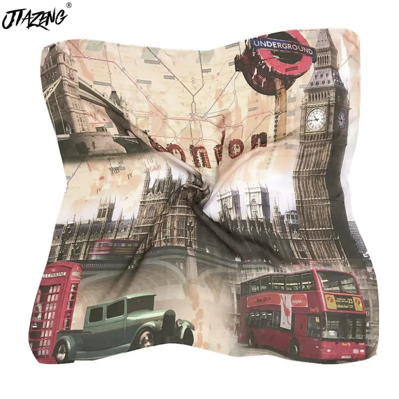 

European architectural style Silk Scarf Fashion Foulard Satin Shawl Scarfs 70*70 Square silk Hair / Head Scarves Women bandana