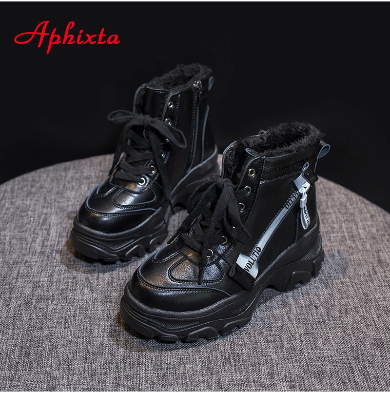Aphixta/зимние сапоги, женские сапоги на платформе, женская обувь, женская обувь, Меховая зимняя обувь на толстой подошве, на шнуровке, ботильоны для женщин, непромокаемые