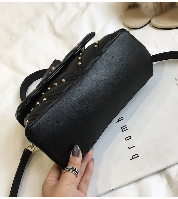 Хорошее качество Diamond Stripe шипованных Мода Pu кожаные женские Доктор Сумка Crossbody сумка на ремне Женский Bolsa