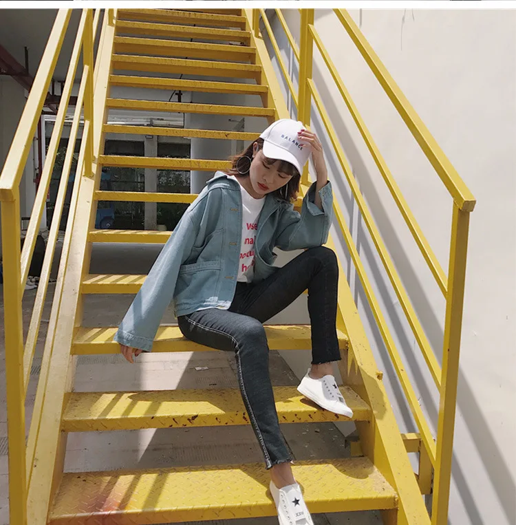 Повседневная джинсовая куртка бойфренда BF Женская Корейская Свободная с двумя