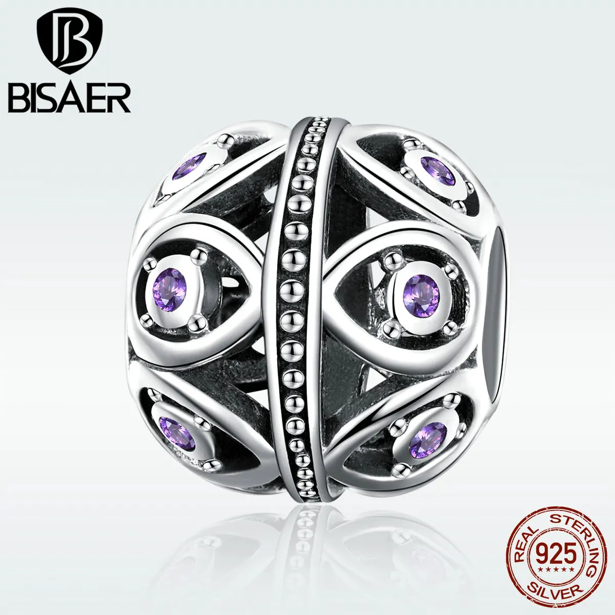 BISAER 925 пробы серебро Изысканная капелька геометрическая форма Очаровательные Круглые бусины подходят браслеты DIY Изготовление ювелирных изделий ECC1048