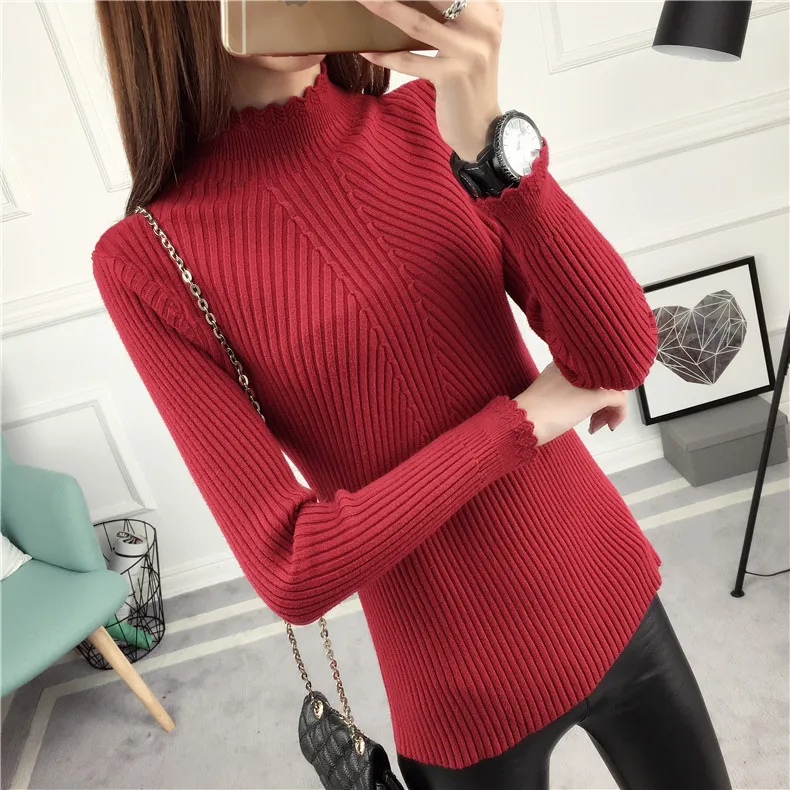 

2017 New Women Autumn Winter Regular Turtleneck Wool Slim Sweaters Female Hedging Pullover Long Sleeve Knitted Tops