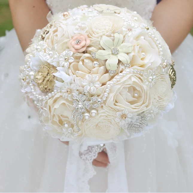 Брошь сделай сам цвета слоновой кости букет с растениями цветочный невесты