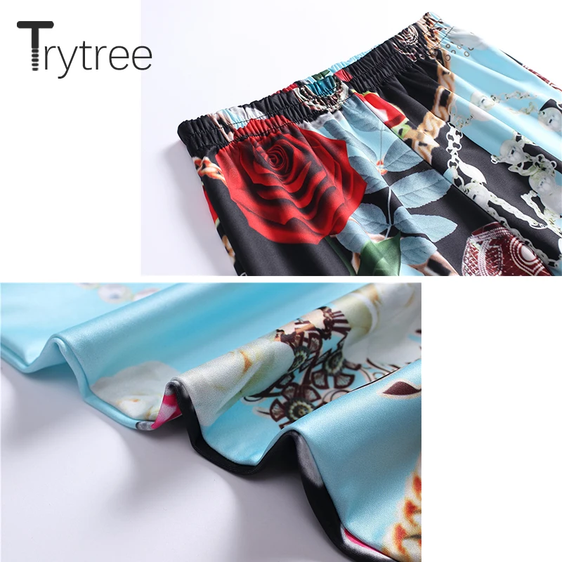 Женский комплект из двух предметов Trytree с принтом шелковистый топ на молнии o