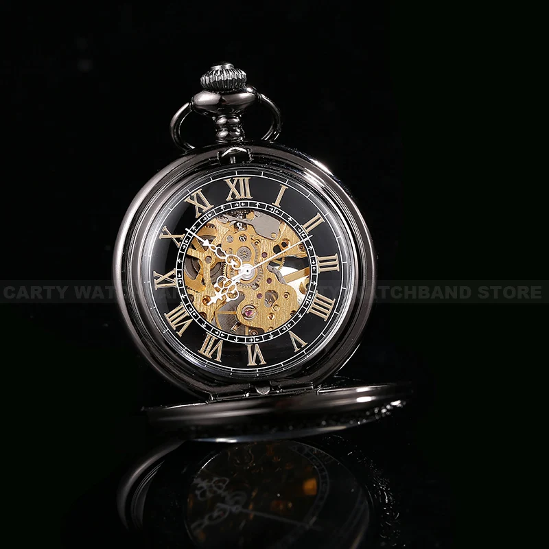Мужские и женские механические часы с каркасом в стиле стимпанк Черное золото