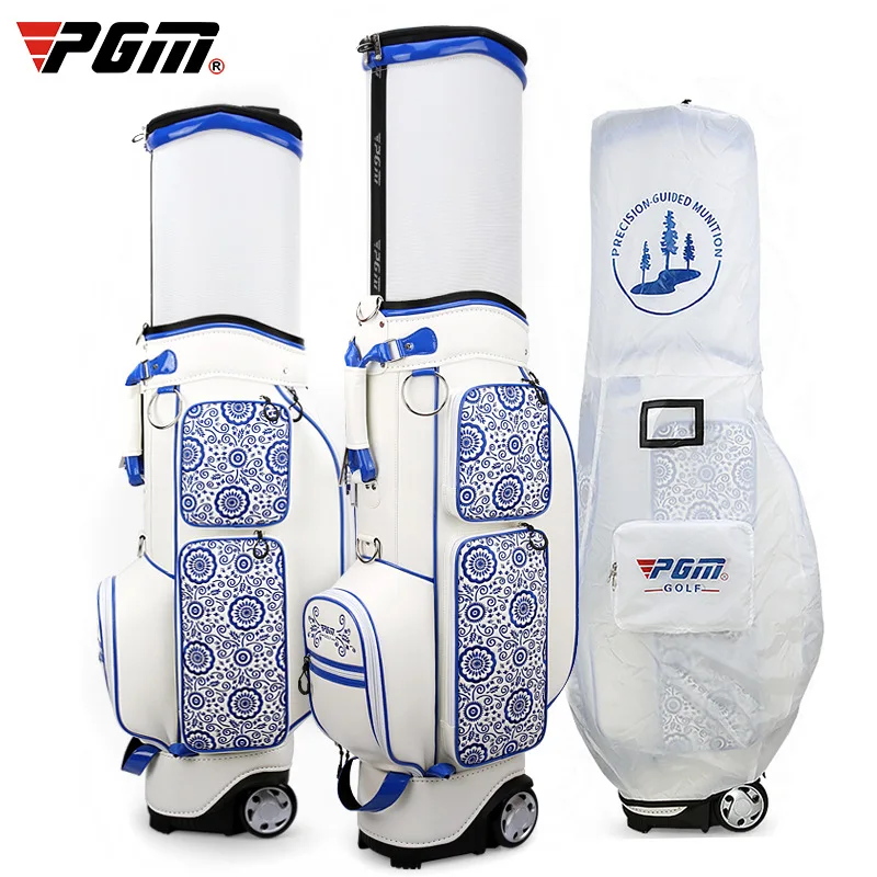 comprar Saco De Golfe Pgm Azul E Branco Porcelana Bordado Flexível Golfe Airbag Feminino High-end Retrátil Padrão Sacos D0739