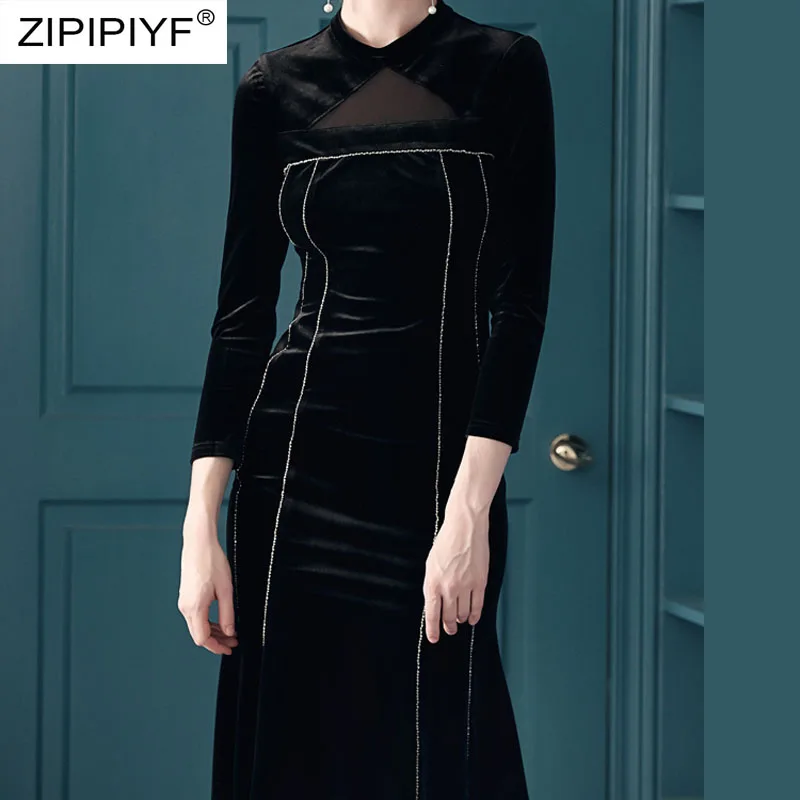 

Vintage Style 2019 Women Autumn Winter Dresses Long Sleeve Patchwork Solid O-neck Back Zippers Body-con Knee-Length Dress K059