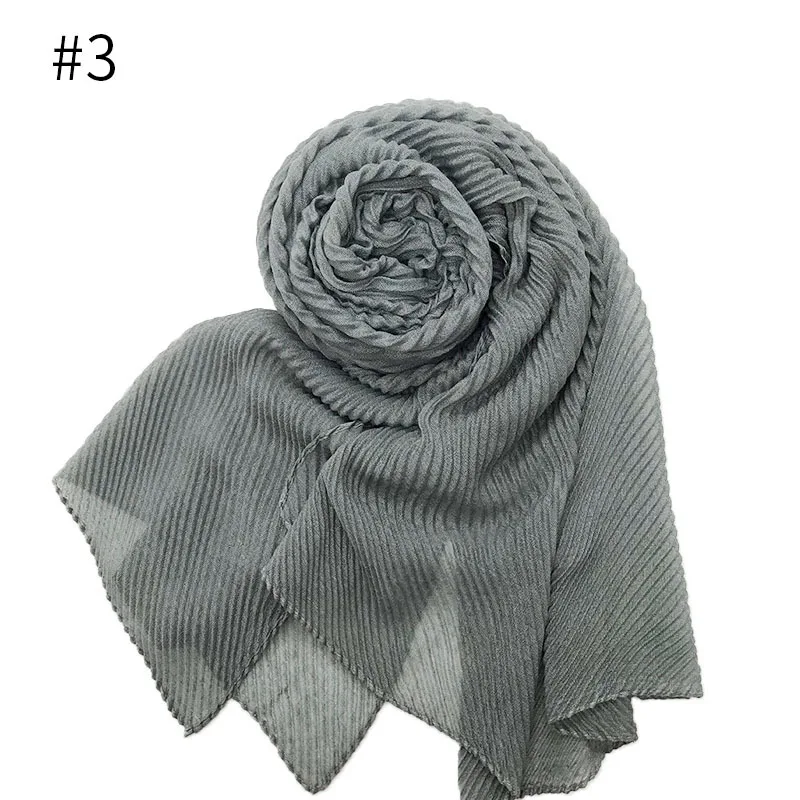 3 light gray Модный плиссированный Макси хиджаб шарф элегантный длинный шаль обернуть простой мусульманский хиджаб женские плиссированные шарфы шали Мягкий шарф 26 цветов - Цвет: 3 light gray