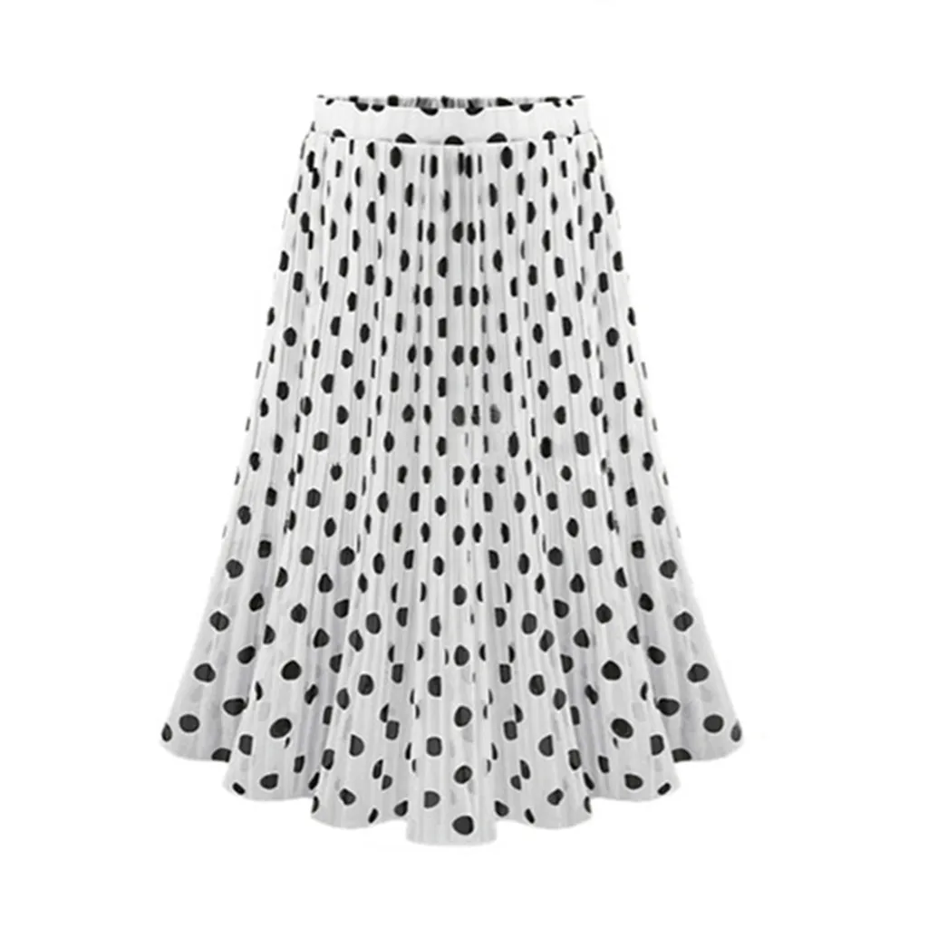 Summer Autumn Skirts 2020 Womens Polka Dot Pleated High Waist Midi Skirt Flared Skater Swing Holiday Long 25 | Женская одежда